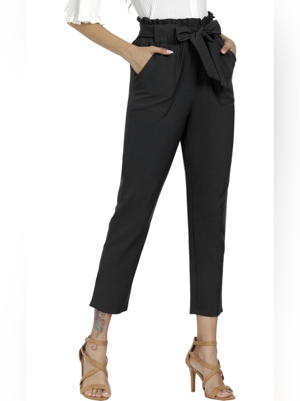 Women’s Black Paper Bag Waist Cropped Pants – Size Small – Like New